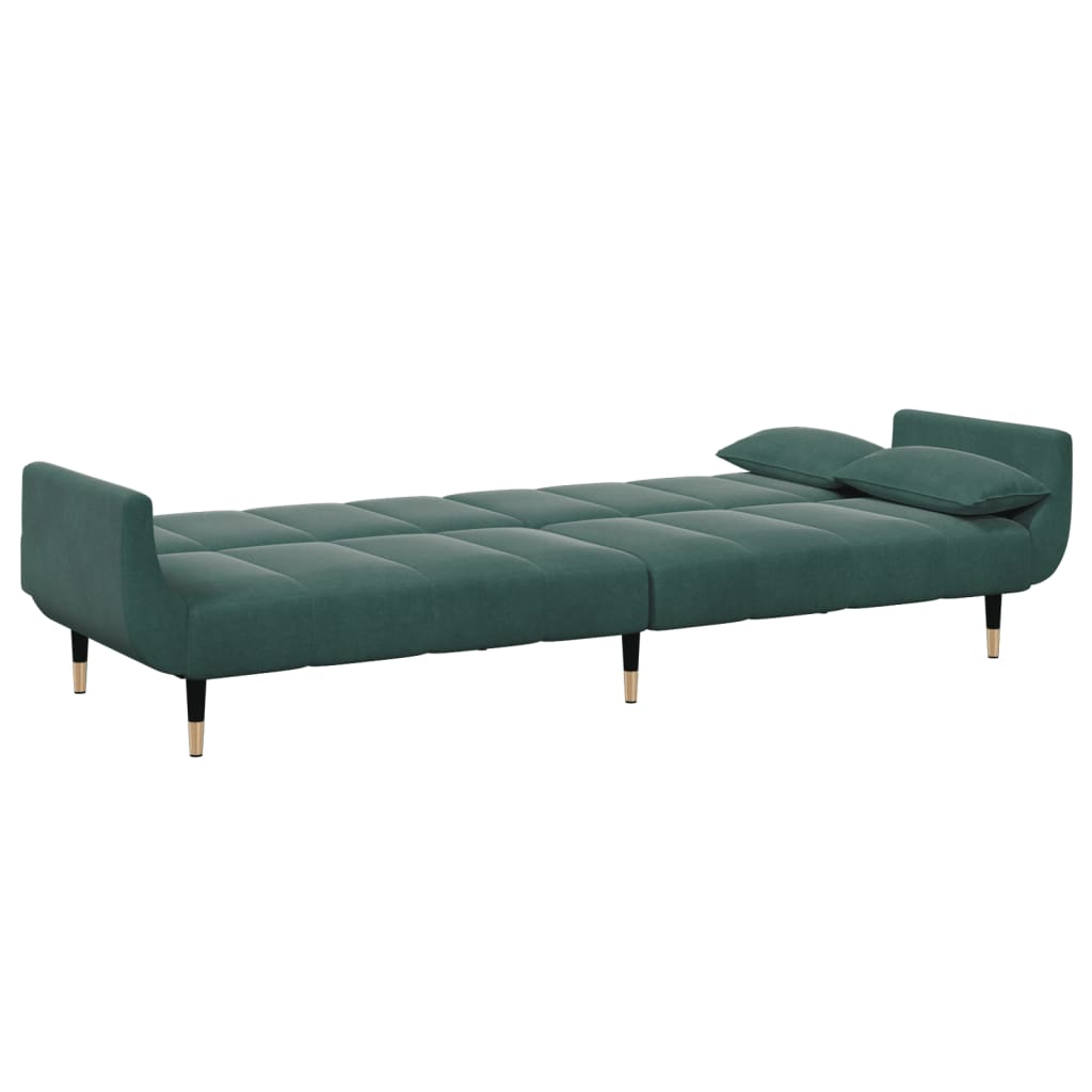 2 Seater Sofa Bed with Footstool Dark Green Velvet