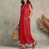Summer Ruffled Flutter Sleeve V Neck Loose Casual Maxi Dress For Vacation, European American Crossborder Women Long Dress