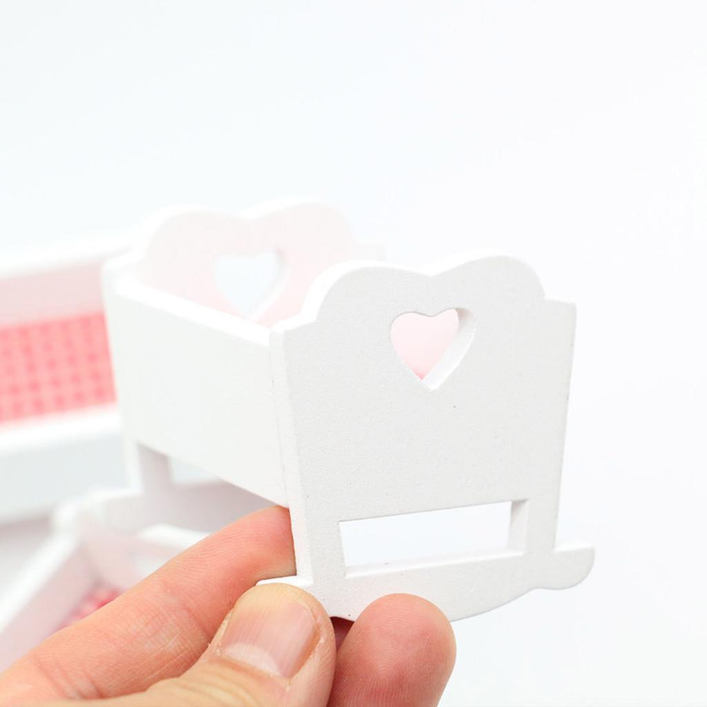 Miniature Wooden Rocking Cradle Bed For 1/12 Scale Dollhouse Scene Display Decors And Ball Jointed Dolls Companions