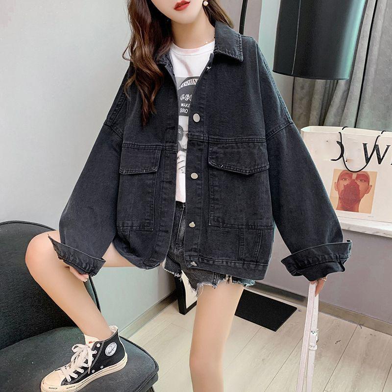 Denim Jackets Women Streetwear Oversized Jeans Coat Bf Korean Vintage Letter Embroidery Loose Casual All Match Outwear