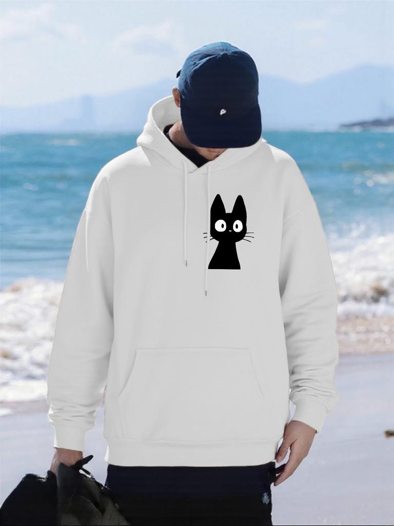 Carton Creative Cat Printed Men Hoody Hip Hop Fleece Hoodie Autumn Loose Streetwear Unisex All-Match Comfortable Hoodies