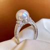 French vintage court-style pearl ring made of copper with micro-inlaid zircon, exquisite women's ring