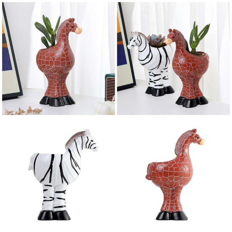 Creative Unique Giraffe/Zebras Shaped Succulent Holder Animal Plant Pot Tabletop Planter for Home or Office Decoration