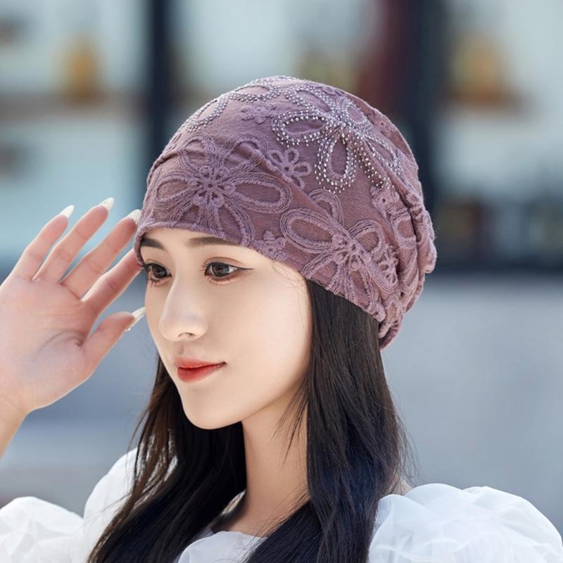 Breathable Crochet Brimless Hat for Spring and Autumn Comfortable Polyester Fabric Skull Hat for Women Daily Outfit