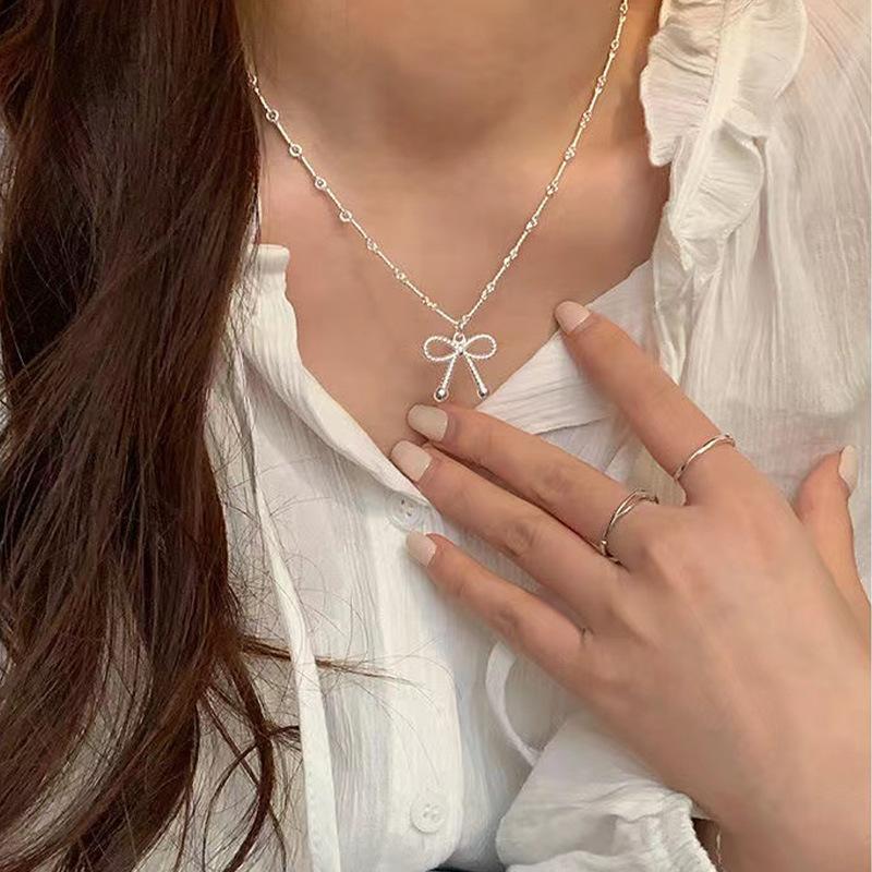 

Корейский стиль стерлингового серебра S925 Милое модное ожерелье-бантик на ключицу для женщин, универсальные легкие роскошные аксессуары 925 серебряный