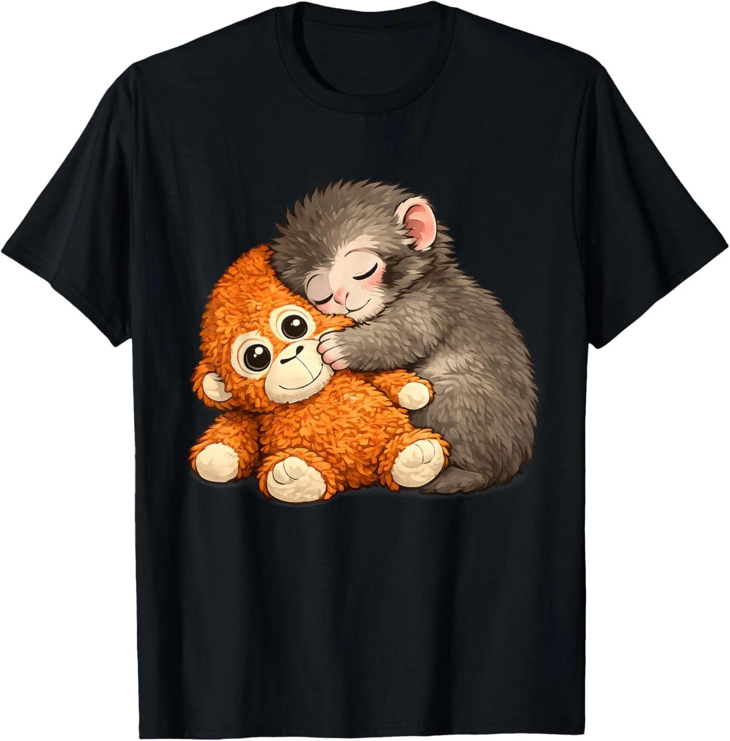 Punch The Monkey Cuddling Stuffed Animal Meme Viral Internet T-Shirt 2XL