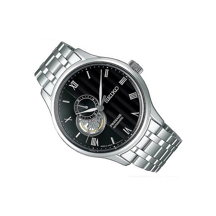 Seiko Presage Mechanické hodinky s řemínkem z nerezové oceli Pánské hodinky Černý ciferník SSA377J1