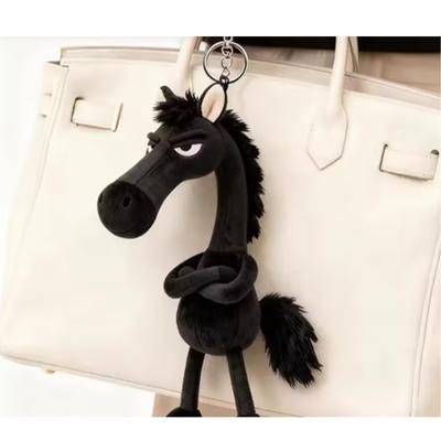 Non-Toxic Adorable Creative Dark Horse Keychain Mascot Cute Simulation Horse Soft Chinese Style Zodiac Pony Figurine Room Decoration