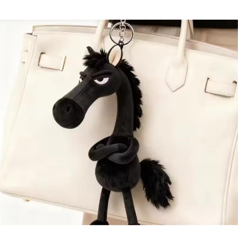 

Adorable Creativity Dark Horse Keychain Mascot Cute Simulation Horse Soft Chinese Style Zodiac Pony Figurine Room Decor