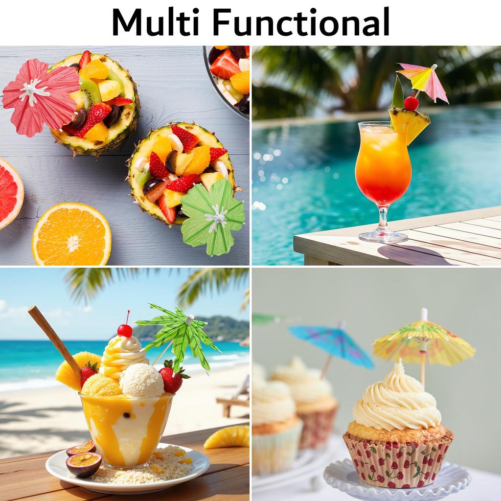 Drink Umbrellas Cocktail Picks Assorted Mini Paper Umbrella Hawaiian Paper Cocktail Picks for Summer Tropical Birthday Party 5