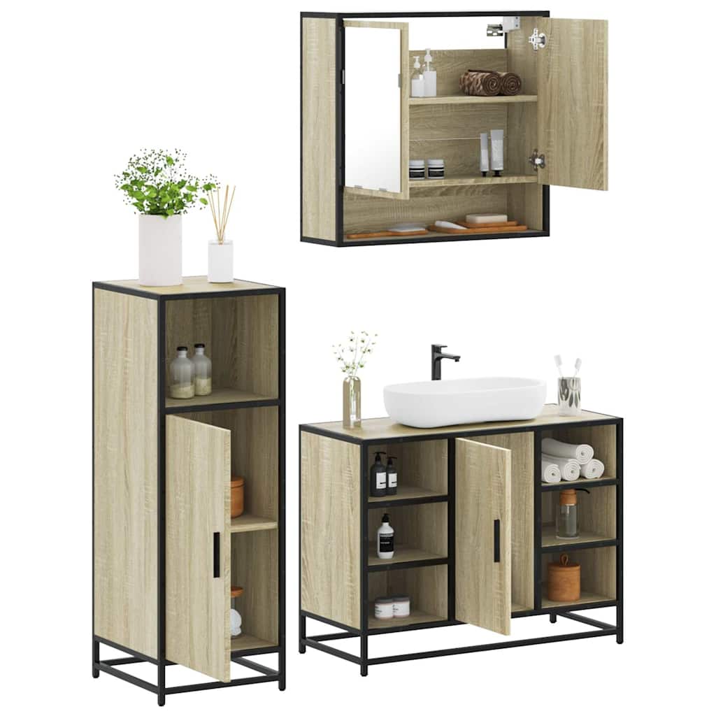 3 Piece Bathroom Furniture Set Sonoma Oak Wood Based Material