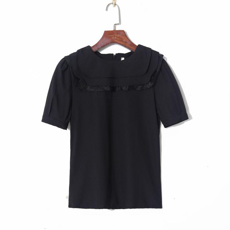 

2024 Лето Женская одежда Корейский стиль Мода Простой Однотонный Сладкий Кукольный воротник Пуловер Рукава-буфы Слим Молодежная рубашка Black S