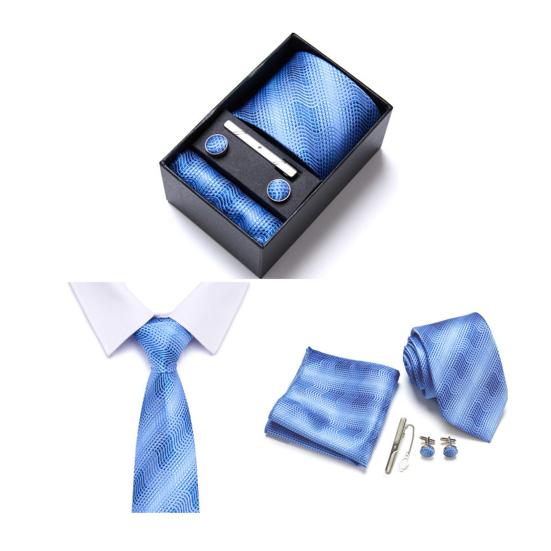 5Pcs/Set Silk Tie Suit Set Bright Color Tie Collar Clip Pocket Square Cufflinks Set Business Weddings Wear Formal Accessories