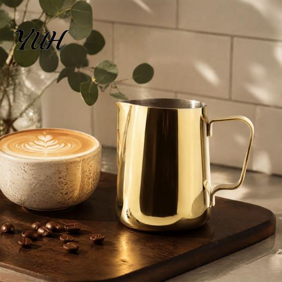 Coffee Drink Decoration Pitcher Stainless Steel Milk Frothing Pitcher, Professional Latte Art Cup with Measurement Scale, Dripless Spout Steaming Jug