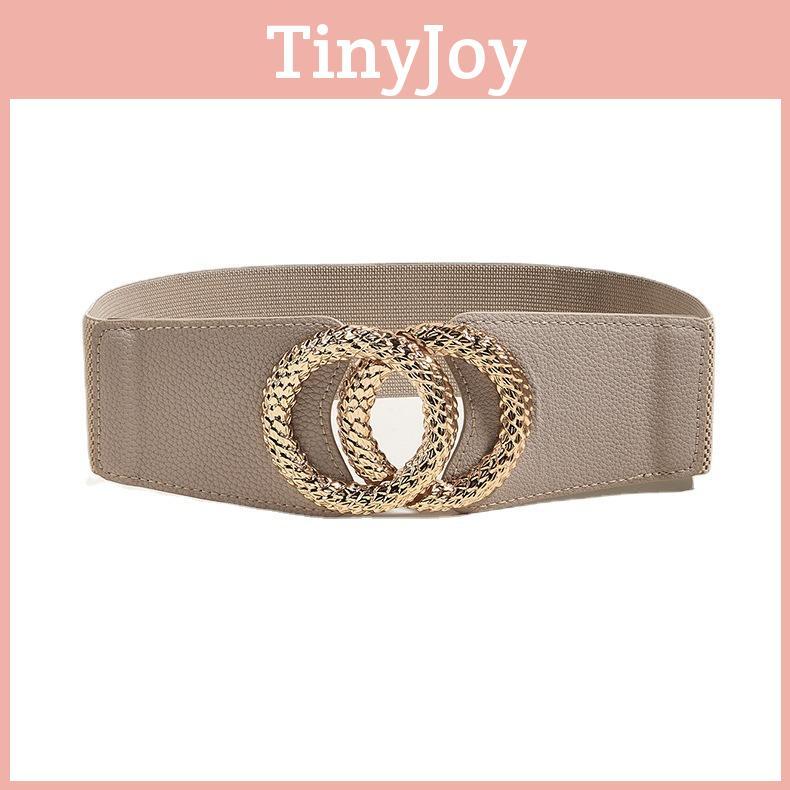 Womens Fall Leather Wide Belt With Serpentine Double Round Buckle Coats For