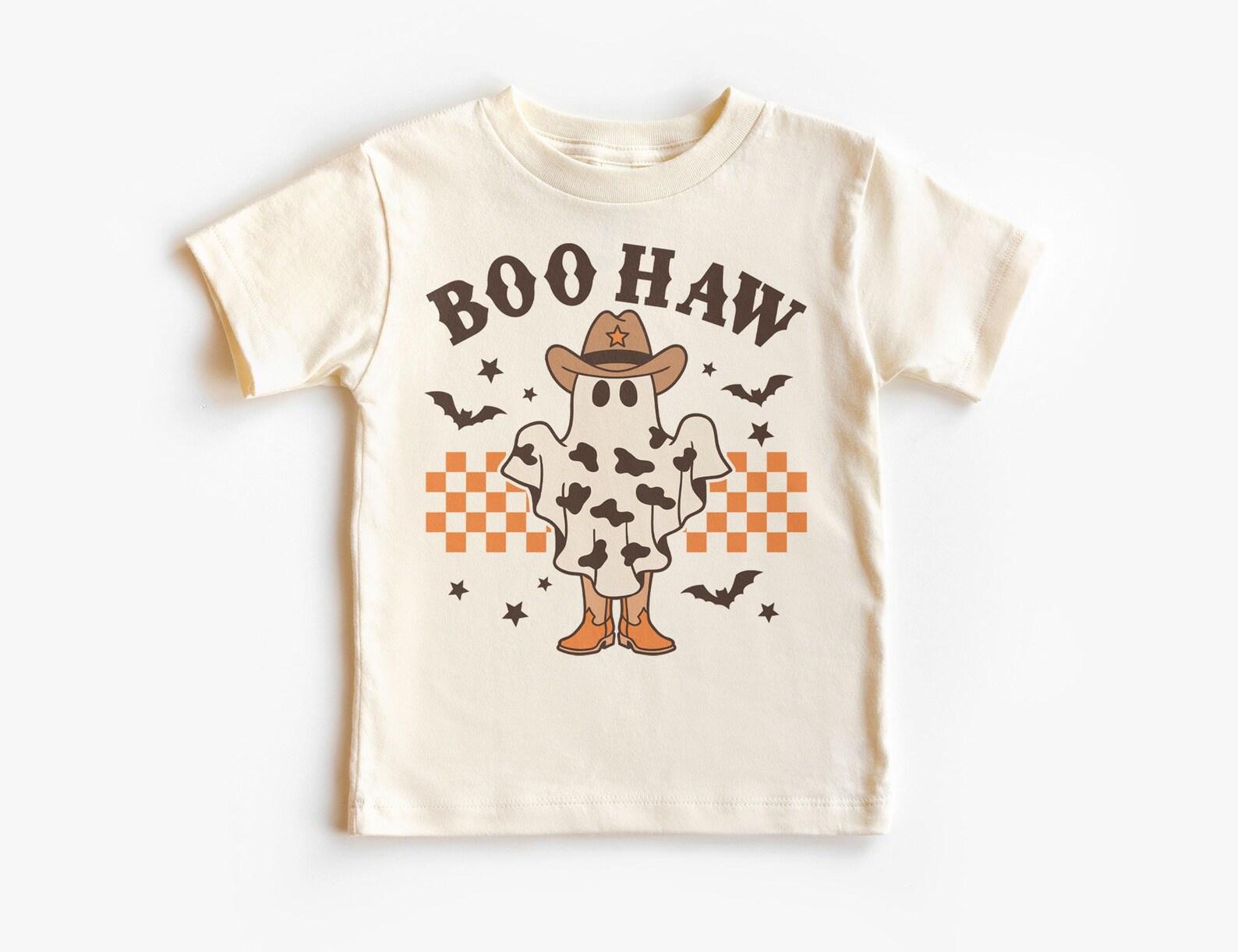 Halloween Kids Cowboy Shirt - Boo Haw Groovy Western Ghost Tee - Country Halloween Costume - Unisex & Youth, Kids Natural T-Shirt 100
