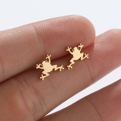 Orecchini a Bottone Rana Chic: Gioielli per Orecchie di Animali in Acciaio Inossidabile