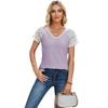 Lace Patchwork V-neck Breathable Top European and American Style Lace Patchwork V-neck Casual Tops