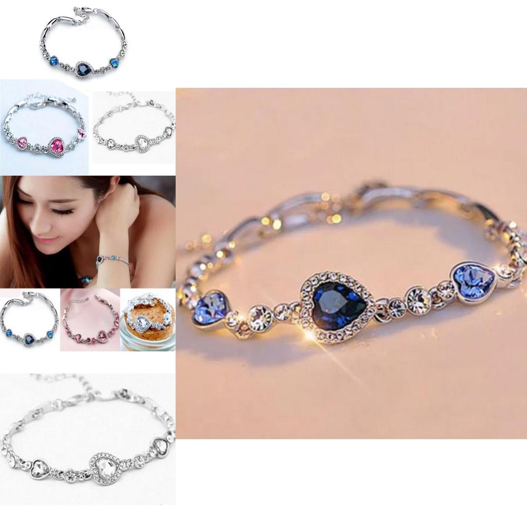 Ocean Heart Crystal Bracelet For Women With Silver Plating Fashion Jewelry Gift