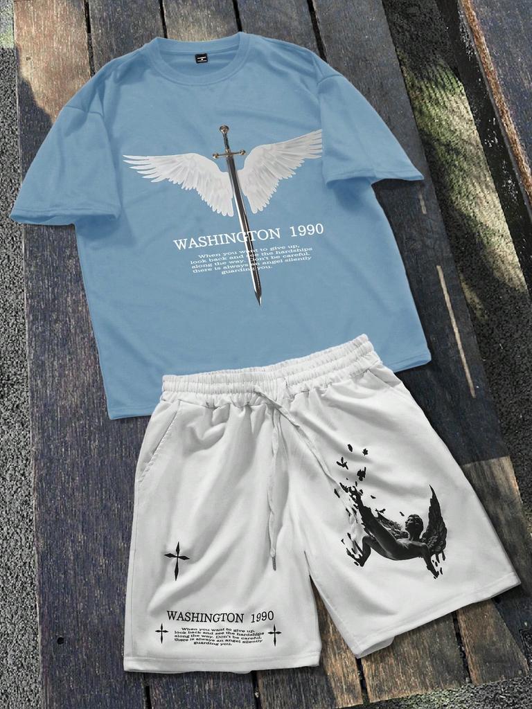 2026 Summer New Unisex Short-Sleeved Shorts Set with 3D Wings Pattern Print for Street Casual Fashion Comfortable and Soft