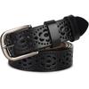 Womens Leather Belt for Jean Pants Hollow Pin Buckle Adjustable Waist Belt