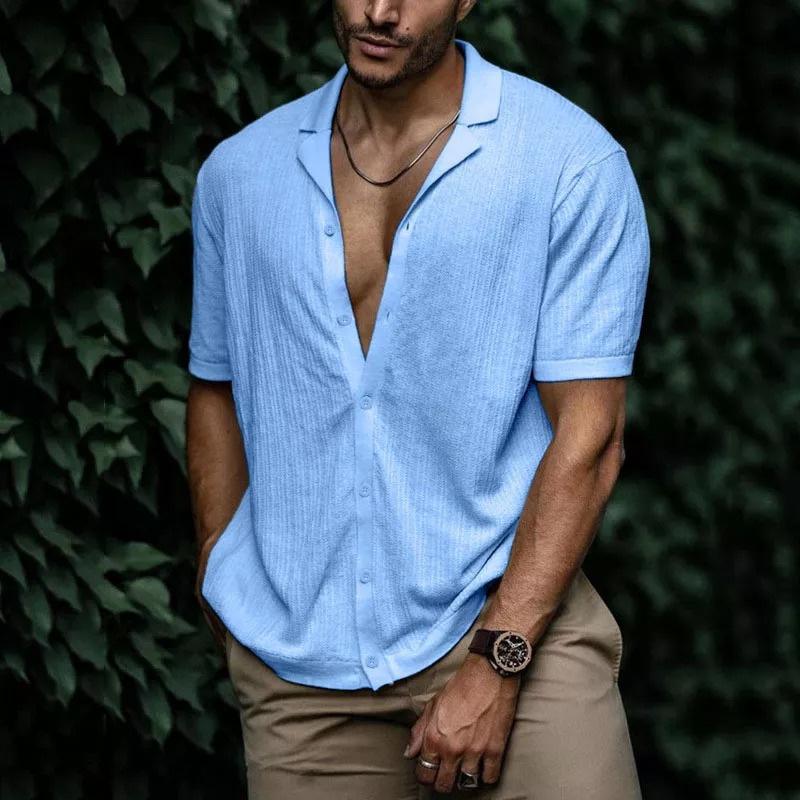 Men's Casual Short Sleeve Shirt Button Down Lightweight Breathable Textured Fabric Relaxed Fit Summer Shirt
