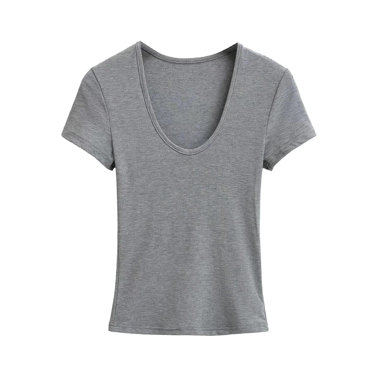 

Летняя сексуальная футболка бодикон с низким U-образным вырезом и короткими рукавами Small