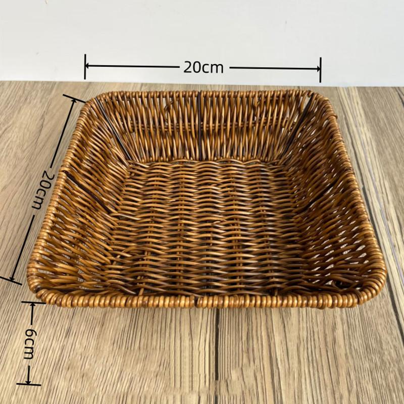 Imitation Rattan Fruit Bread Snacks Storage Tray Coffee Bar Storage Basket Desktop Sundries Organizer Kitchen Storage Boxs