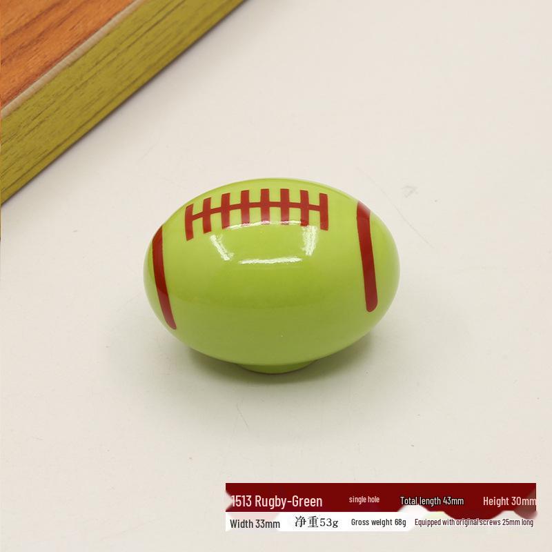 

Colorful Sports-Themed Ceramic Handles - Football, Basketball, Rugby for Kids Rooms & Cartoon Drawers