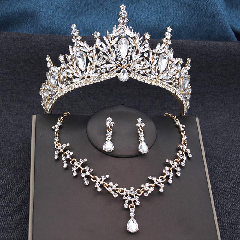 Red Tiaras and Crowns Bridal Jewelry Sets Tiara and Necklace Earrings Set for Party Bridal Wedding Dress Jewelry Sets