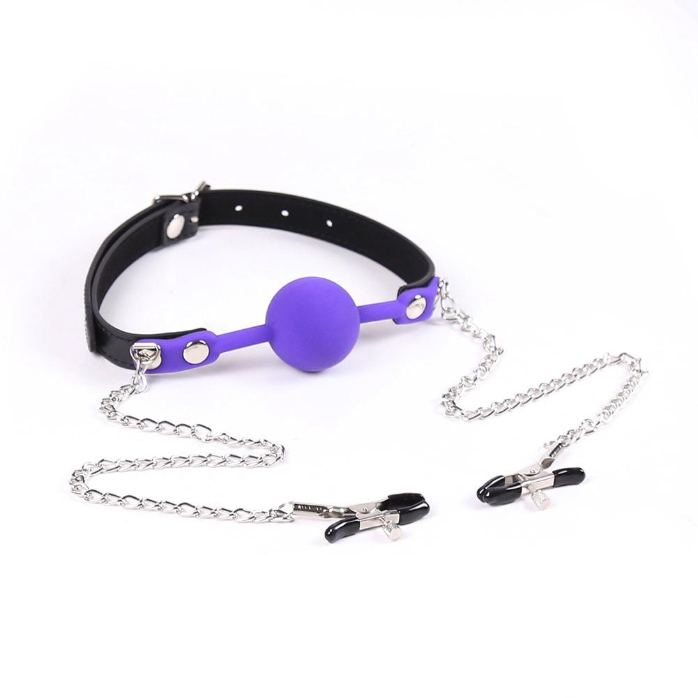 2 in 1 Mouth Plug with Nipple Clips Fetish Bondage Couple Flirting Foreplay SM Sex Tool
