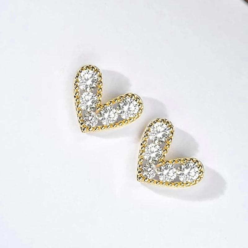 

CAOSHI Dainty Gold Color Stud Earrings Lady Chic Heart Love Zircon with Shiny Zirconia Elegant Teen Girls Daily Accessories