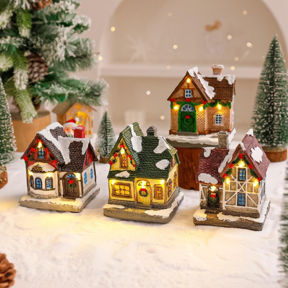 LED Resin Christmas House Snow Village Miniature Light-Up Decor Xmas Glow Gift New  Decoration Christmas Thanksgiving Gifts