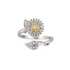 Bague tournante Tournesol Bicolore Plaqué Cuivre Or Véritable Même Style pour Femmes Bijoux Plaqués Or Empilables