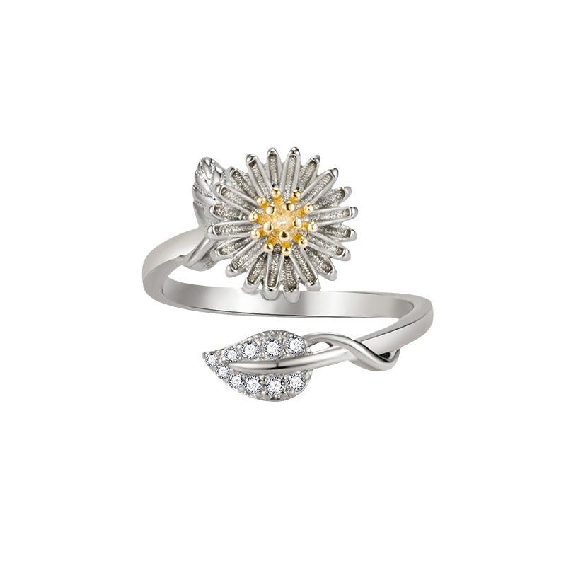 Bague tournante Tournesol Bicolore Plaqué Cuivre Or Véritable Même Style pour Femmes Bijoux Plaqués Or Empilables