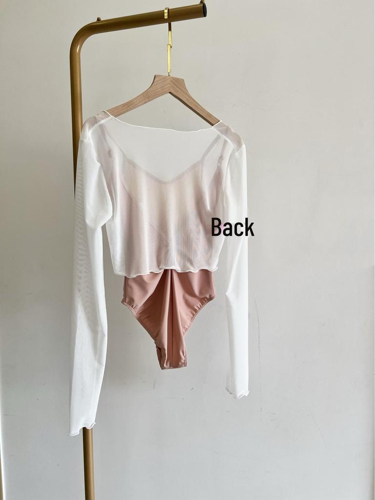 Women's Ballet Dancewear Long Sleeve Mesh Crossover Top - Yoga, Classical, Modern Practice & Sun Protection Shirt
