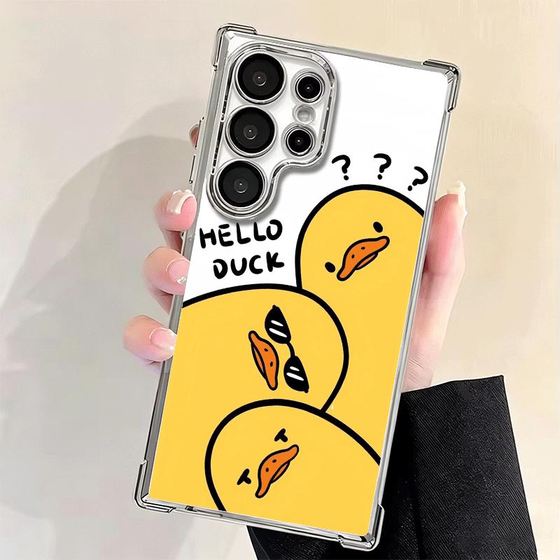 Funny Cute Cartoon Duck Plating Phone Case For Samsung Galaxy S24 S25 FE S26 Edge S23 Ultra S22 S21 Plus S20 Anti-Fall Airabag C