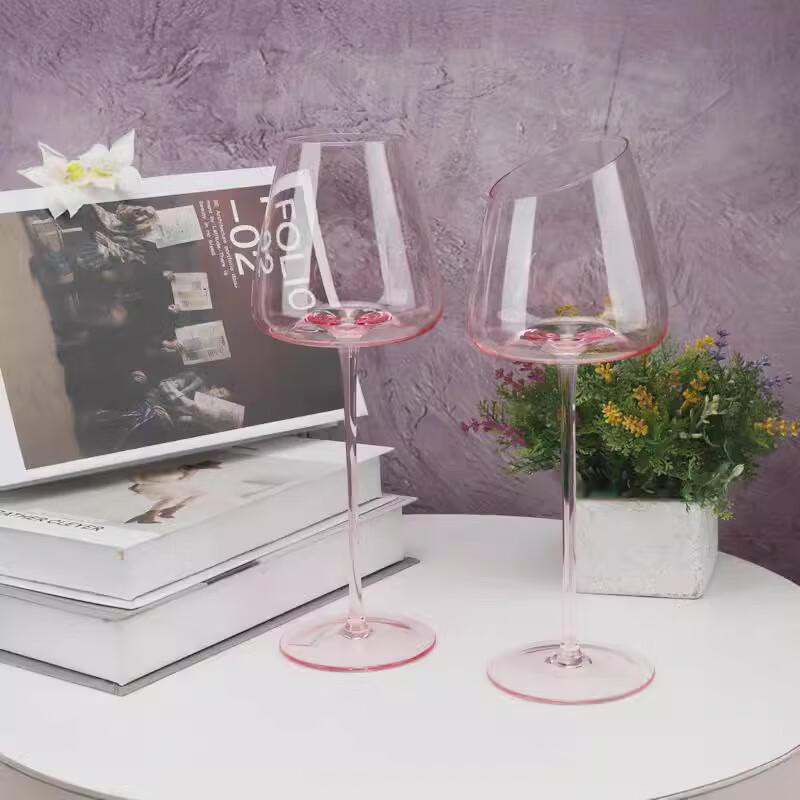 Pink Slanted Rim Red Wine Glass