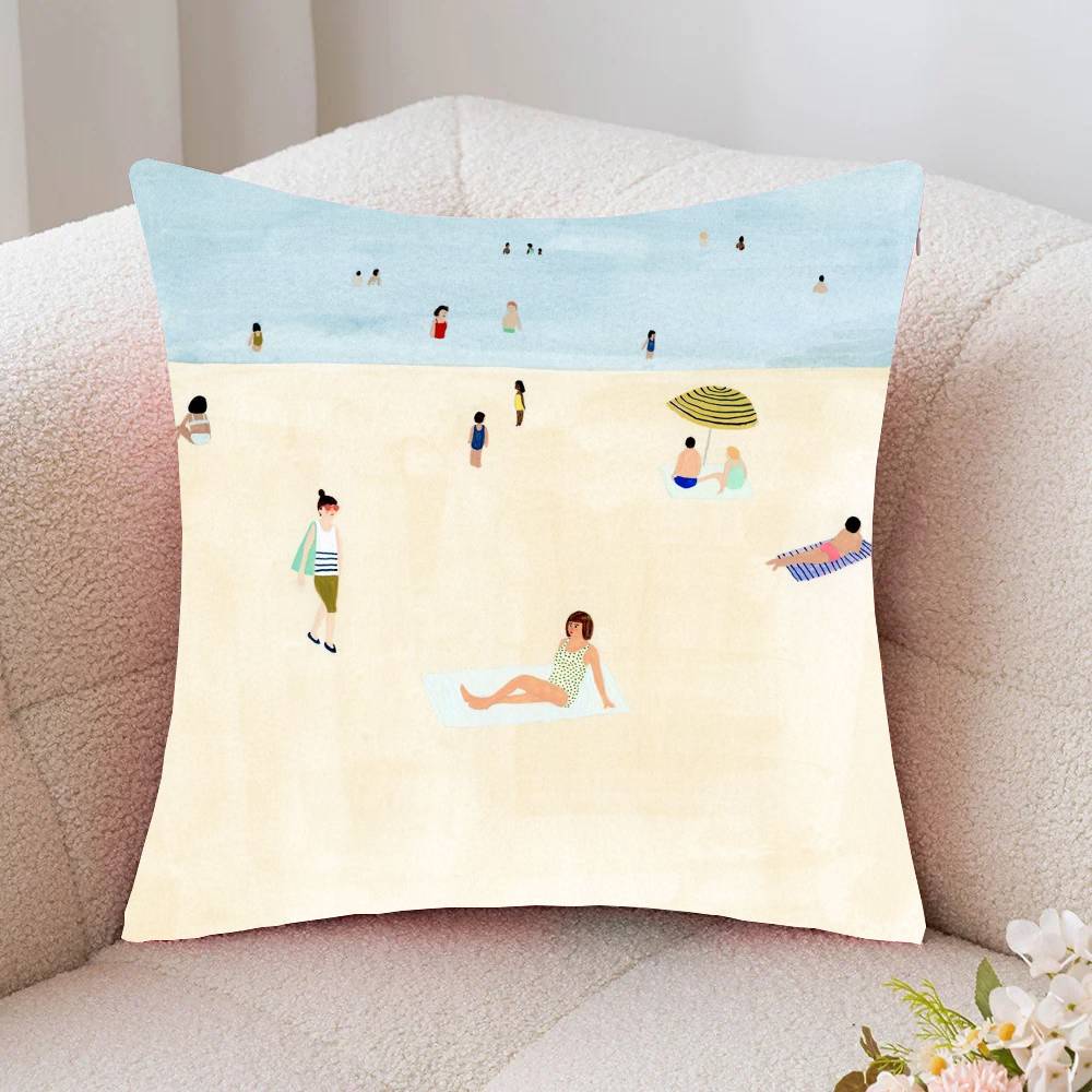 Vintage Maritime Surfing Beach Pillow Case Fashion Square Pillowcase Bedroom Sofa Room Ins Decoration Leisure