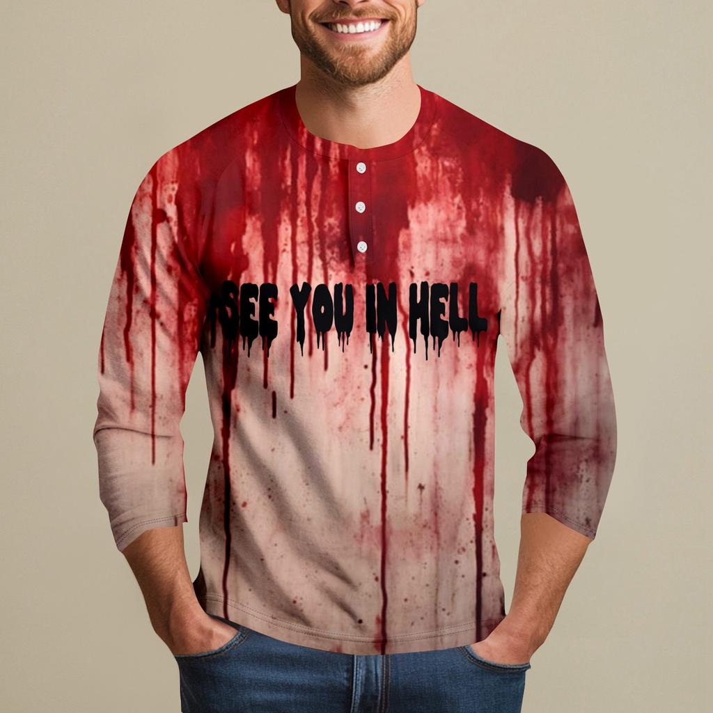 Men's Halloween Print Raglan Dralan Three-quarter Sleeve Casual Top
