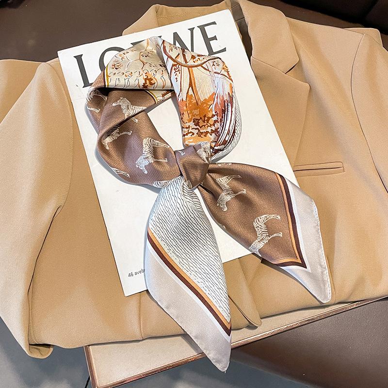 Spring/Summer 70*70cm Square Printing Scarf  New Retro House Wrap  for Women Soft Satin Imitation Silk Neck Scarf