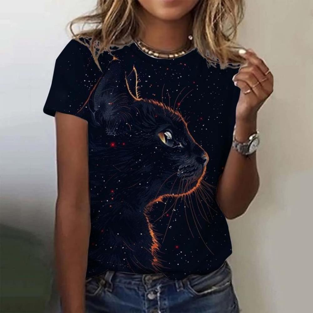 Christmas Women's T-Shirt Cute Art Cat Pattern 3D Printed Oversized T-Shirt  Summer New Fashion Women Clothing Y2k Female Tops