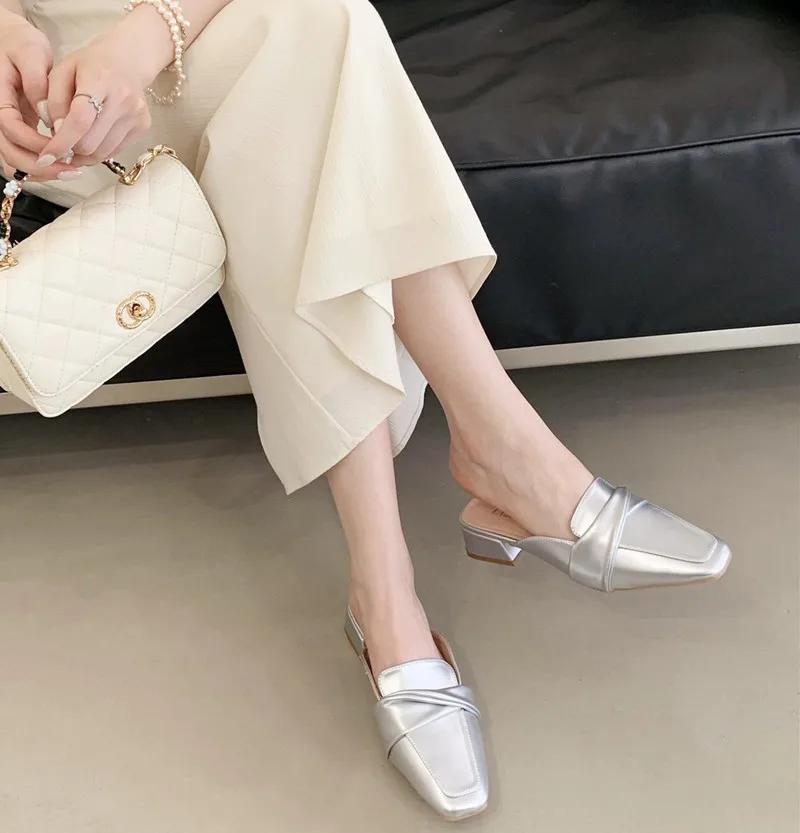 Fashion Fashion Square Toe Wedges Luxury Designer Brand Sandals Women Simple Ribbon Women Mules Slippers Elegant Comfort Slide Sandals