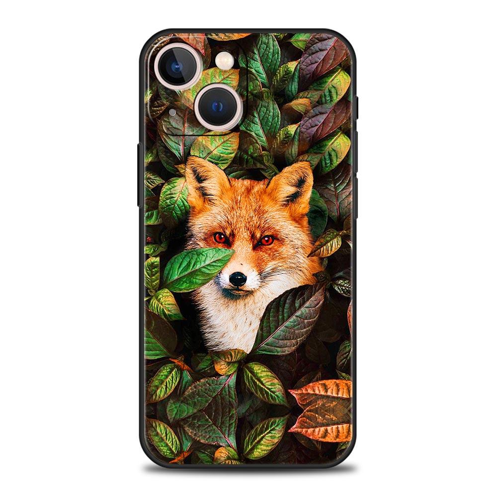 Cute Cartoon Animal Fox Phone Case For iPhone Apple 14 13 12 11 Pro Max Mini 7 8 Plus XR XS X SE 2020 Black Silicone Cover Coque
