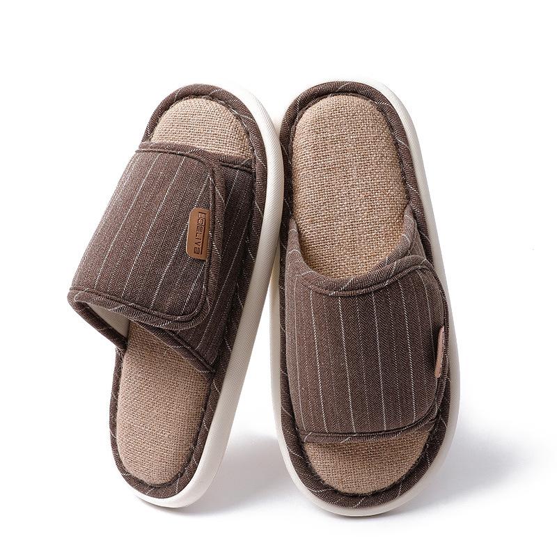 Japanese linen slippers female silent indoor couple home soft bottom non-slip breathable four-season slippers home men