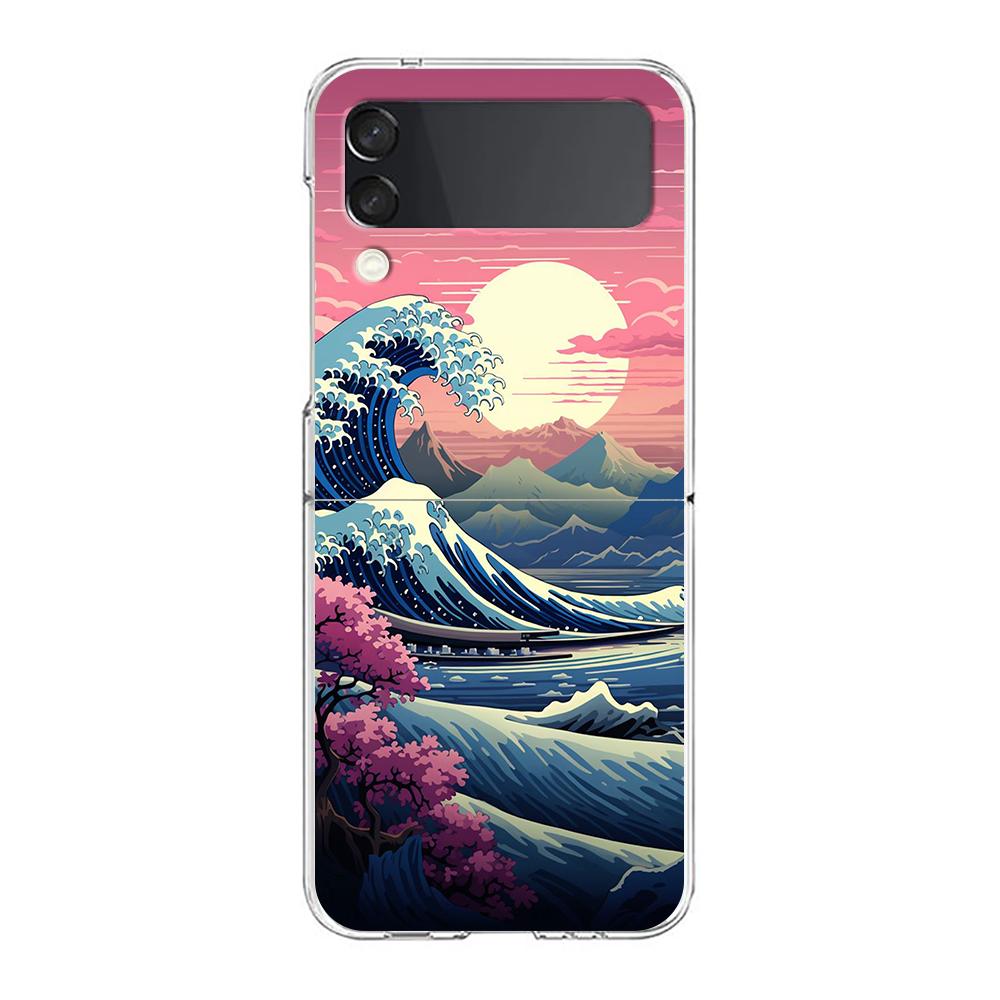 Phone Case For Samsung Z Flip 3 4 5 Fold Hard PC Shell For Galaxy Z Flip 3 5 Clear Cover Japan The Great Wave Of Kanagawa