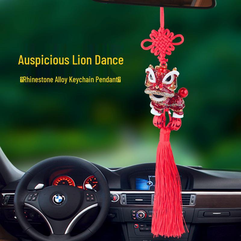 Lion Dance Car Pendant Ornament - Peace Amulet with Hanging Tassel