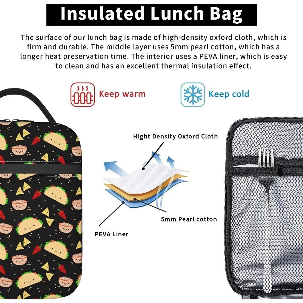 Taco Tuesday Party Pattern Insulated Lunch Bag Reusable Lunch Box Portable Lunch Tote for Women Men and Kids