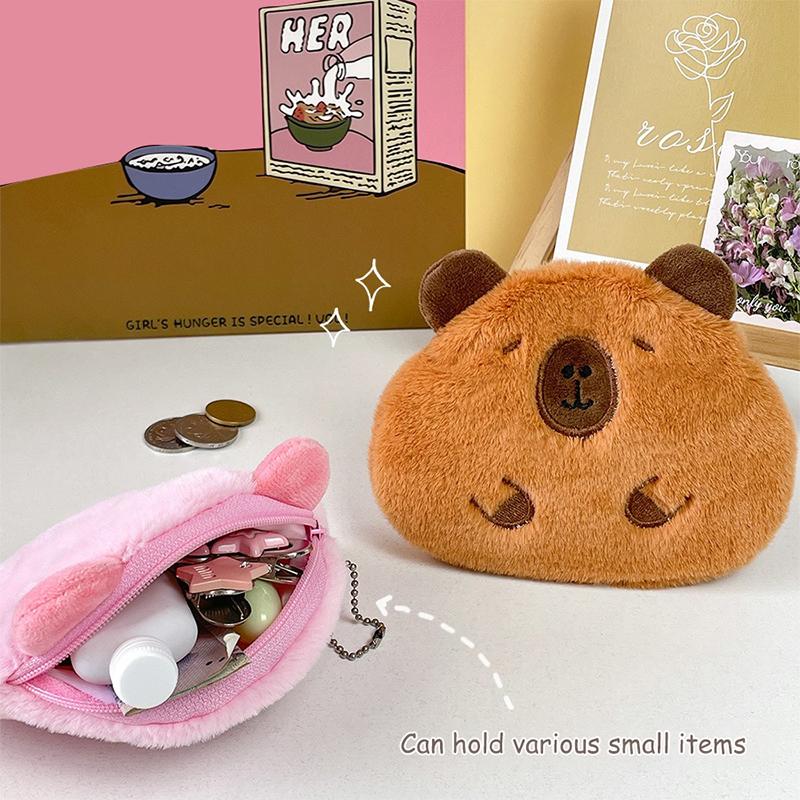 Plush Capibara Coin Purse Pendant Cartoon Capybara Headphone Storage Bag Keychain Portable Lipstick Bag Key Case