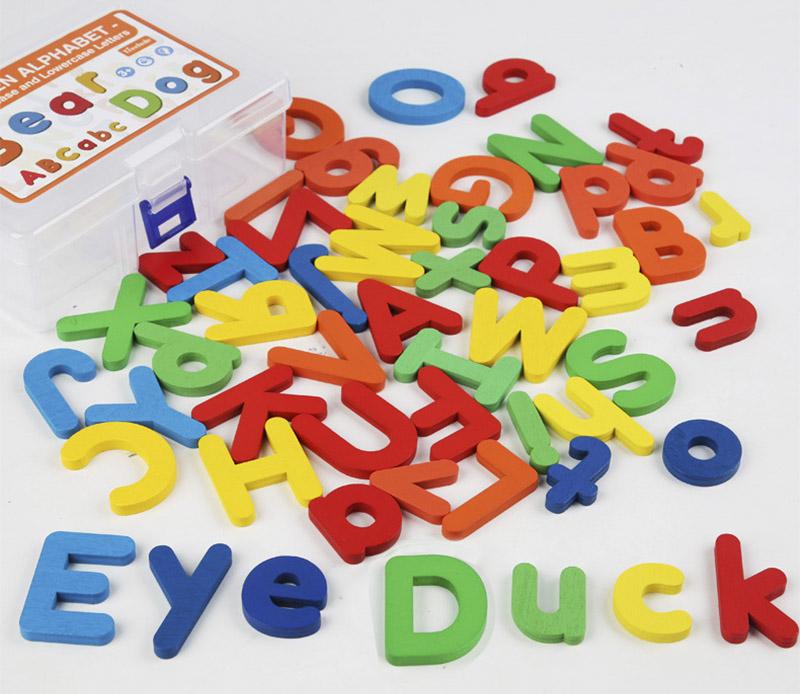 Kids Montessori Wooden English Letter Set Uppercase Lowercase Letters Cognitive Spell Word Games Early Learning Educational Toys